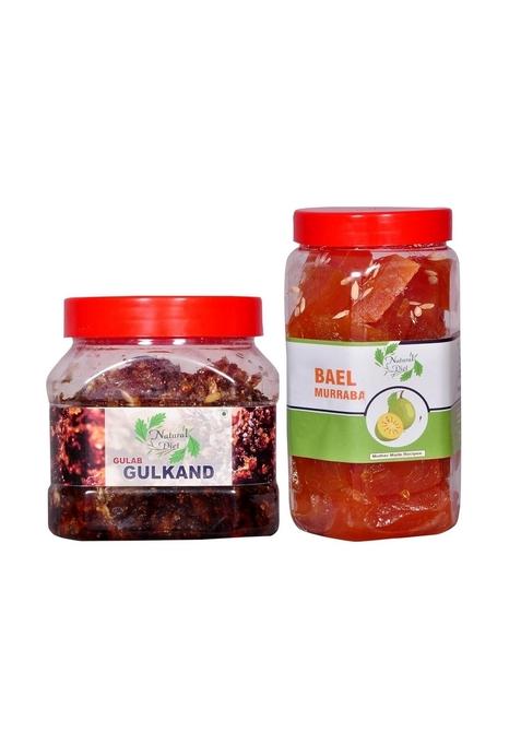 Natural Diet Combo Of Homemade Gulkand With Kesar Elaichi Prepared Using Damask Rose Rock Sugar 400 Gram The Real Taste Swad Sweet Bel Murabba Pieces Without Syrup 1Kg