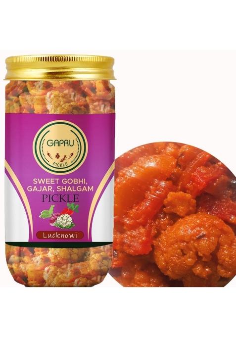 Gapru Pickle Lucknawi Gobhi Gajar Shalgam 400Grams Sweet Sour And Juicy Khatta Meetha Achar | Organic North Indian Traditional Home Made Achaar