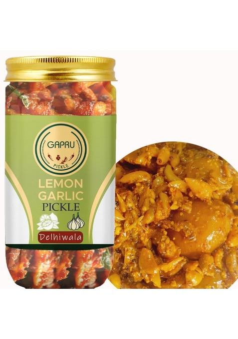 Gapru Pickle Delhiwala Lemon Garlic Homemade Neembu Lehsun Ka Aachar 400G | Organic North Indian Healthy Traditional Home Made Achaar