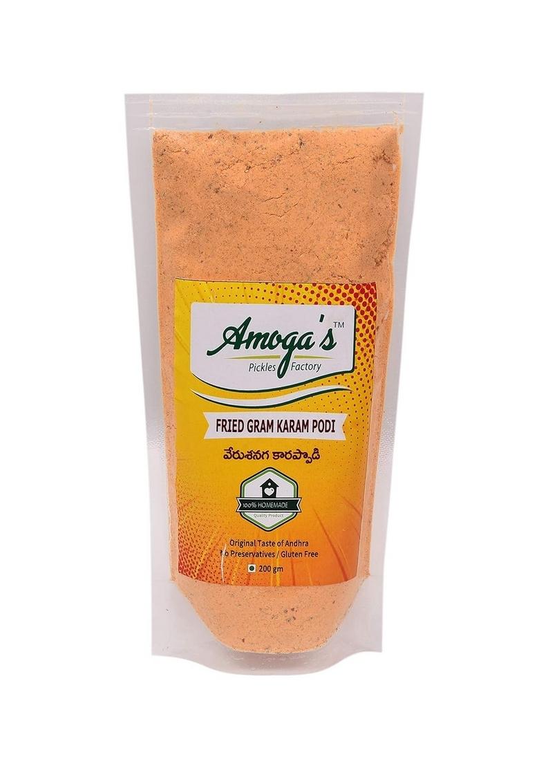 Amoga'S Pickles Factory Andhra Bitter Gourd Karela Ka Achaar 200 Gm And Fried Gram Gunpowder Putnala Karam Podi Pack Of 2