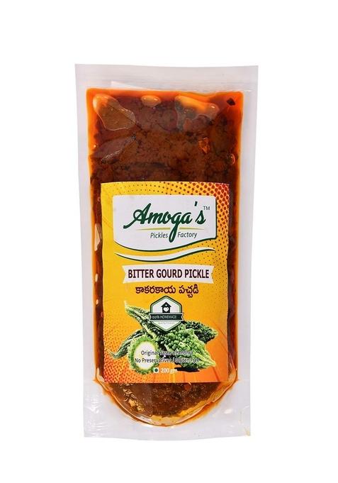 Amoga'S Pickles Factory Andhra Bitter Gourd Karela Ka Achaar 200 Gm And Fried Gram Gunpowder Putnala Karam Podi Pack Of 2