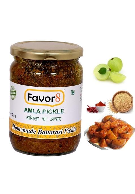 Favor8 Gooseberry Pickle Traditional |Amla Ka Achaar |Homemade Banarasi Recipe | Made By Khachi Ghani Mustard Oil Glass Jar Pack Of 1 X 500G
