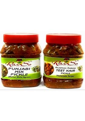 Ravso Home Made Natural Fresh Pickle Combo Pack Of Two Teet Mix Rajasthani Tenti Ka Achar Aam Nimbo Mirchi Lesuda Gajer Aachar 250Gm