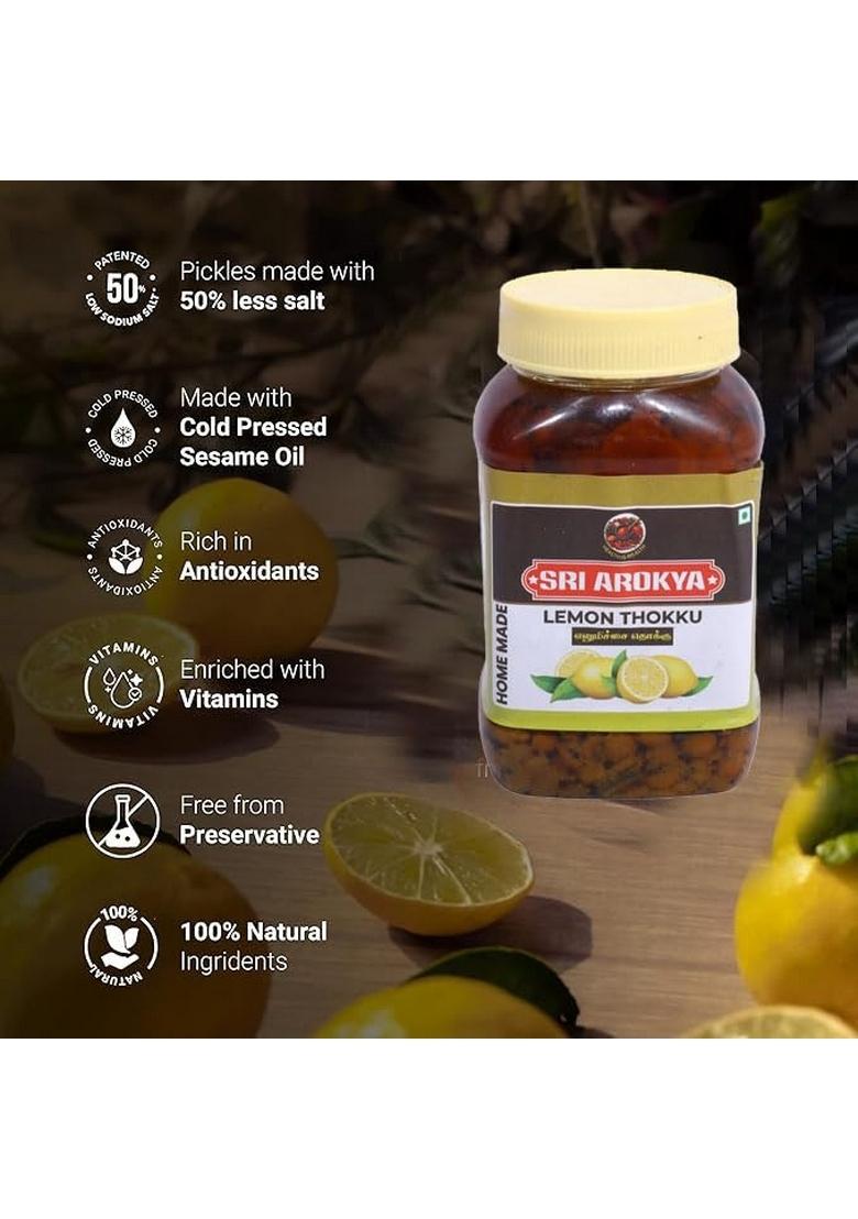 Sri Arokya Lemon Thokku 250Gm | Authentic South Indian Tangy Pickle Natural Ingredients Ready To Use Gluten Free Vegan