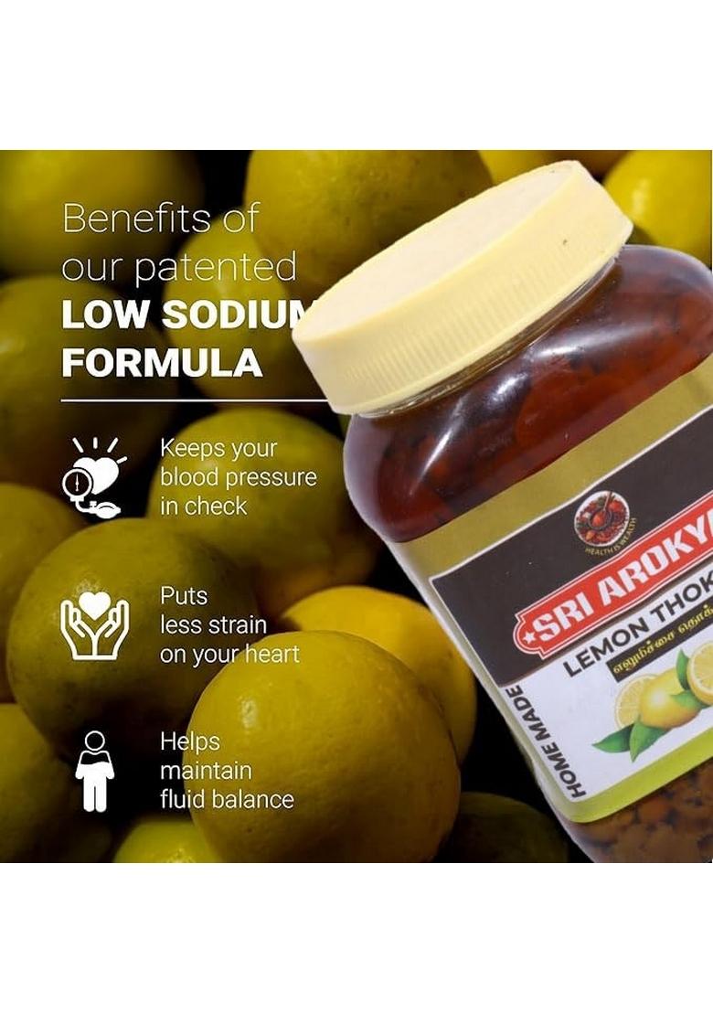 Sri Arokya Lemon Thokku 250Gm | Authentic South Indian Tangy Pickle Natural Ingredients Ready To Use Gluten Free Vegan