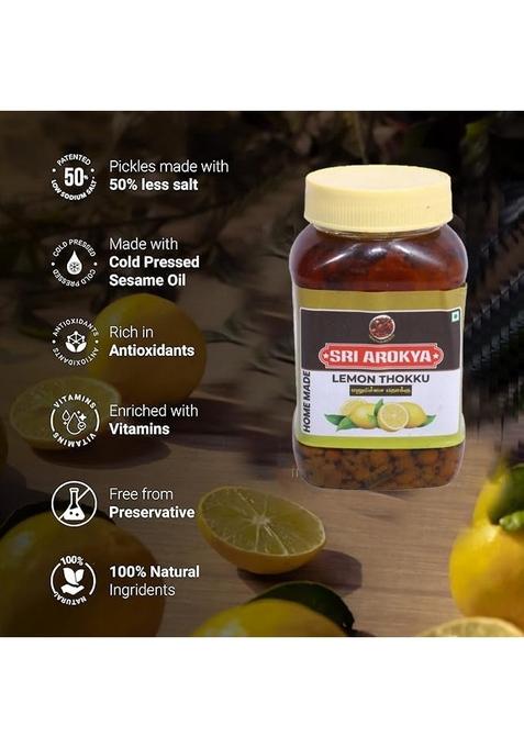 Sri Arokya Lemon Thokku 250Gm | Authentic South Indian Tangy Pickle Natural Ingredients Ready To Use Gluten Free Vegan