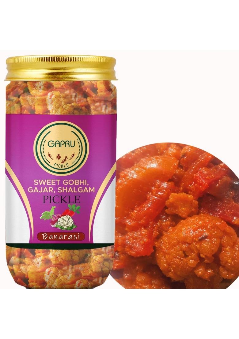 Gapru Pickle Banarasi Gobhi Gajar Shalgam 400Grams Sweet Sour And Juicy Khatta Meetha Achar | Organic North Indian Traditional Home Made Achaar