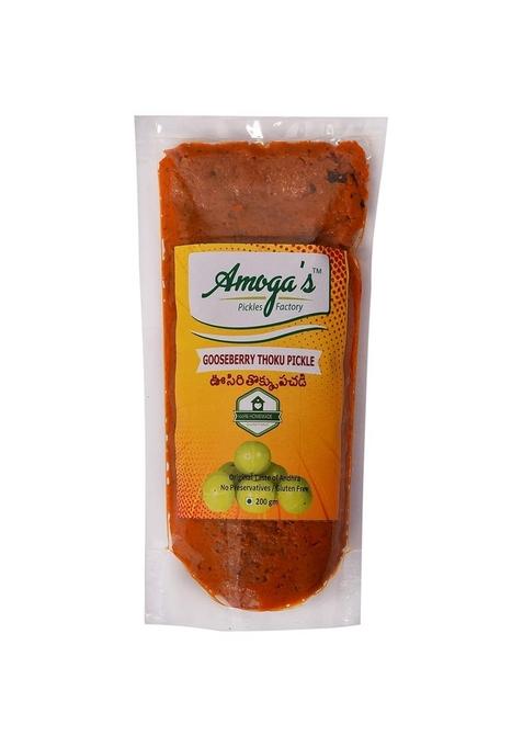 Amoga'S Pickles Factory Andhra Fresh Gooseberry Thokku Usirikaya Pickle Achar 200 Gm And Curry Leaves Karvyepaku Karam Podi Combo Pack Of 2