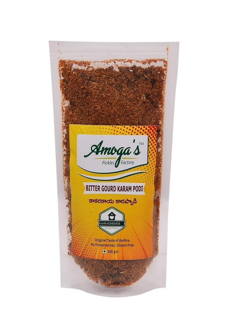 Amoga'S Pickles Factory Andhra Fresh Gooseberry Usirikaya Pickle Achar 200 Gm Bitter Gourd Kakarakaya Karam Podi Combo Pack Of 2