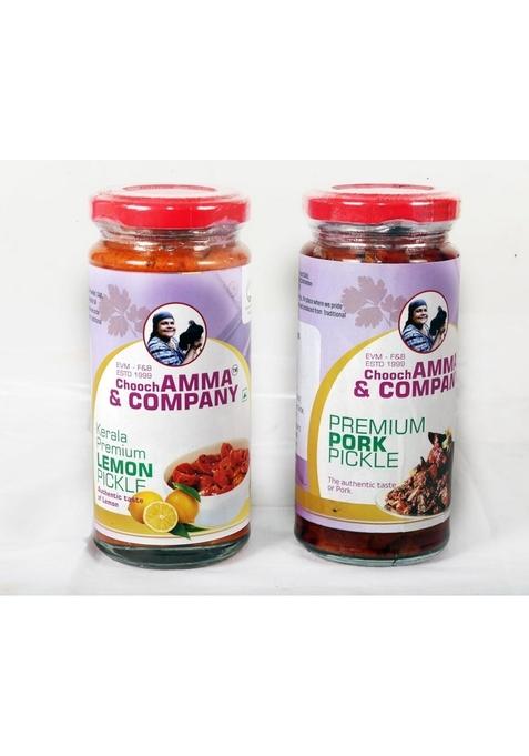 Chooch Amma Company Homemade Pork Lemon Combo Pickle | Authentic Kerala Spicy South Indian Ka Achaar Natural No Artificial Flavours Preservatives 250 Gm