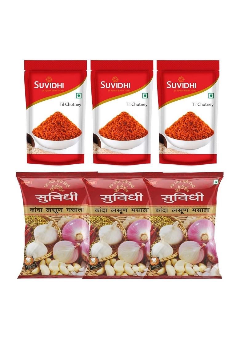 Suvidhi Lasun Chutney 3 Kanda Masala – Pack Of 6 900G Authentic Maharashtrian Garlic Spice Mix Perfect For Parathas Rice And Snacks 100 Natural Ingredients