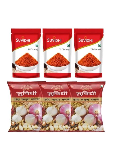 Suvidhi Lasun Chutney 3 Kanda Masala – Pack Of 6 900G Authentic Maharashtrian Garlic Spice Mix Perfect For Parathas Rice And Snacks 100 Natural Ingredients