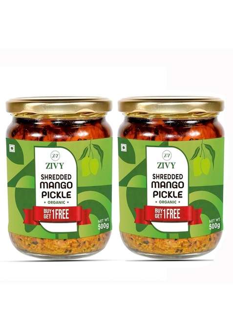 Zivy Shredded Seedless Mango Pickles 100 Natural | Fresh Mustard Oil Traditional Recipe No Preservatives Artificial Flavours Aaam Ka Achar Buy 1 Get 1Free आम का अचार 500 Gm