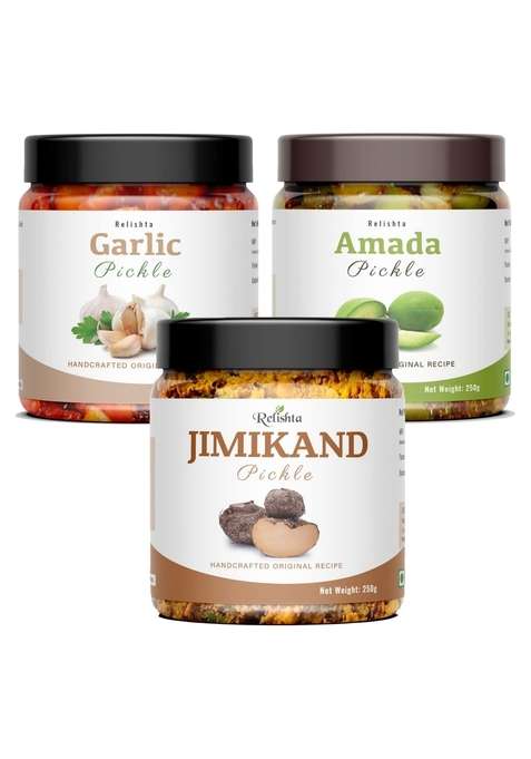Relishta Jimikand Garlic Amada Pickle Suran Ka Achar Combo 3X250G Less Oil Homemade