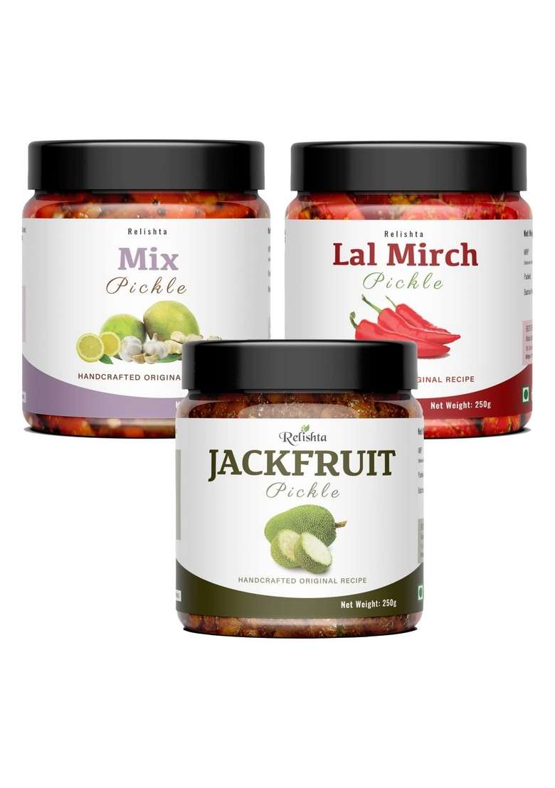 Relishta Jackfruit Mixed Lal Mirch Pickle Kathal Ka Achar 3X250G Less Oil Homemade - Indya