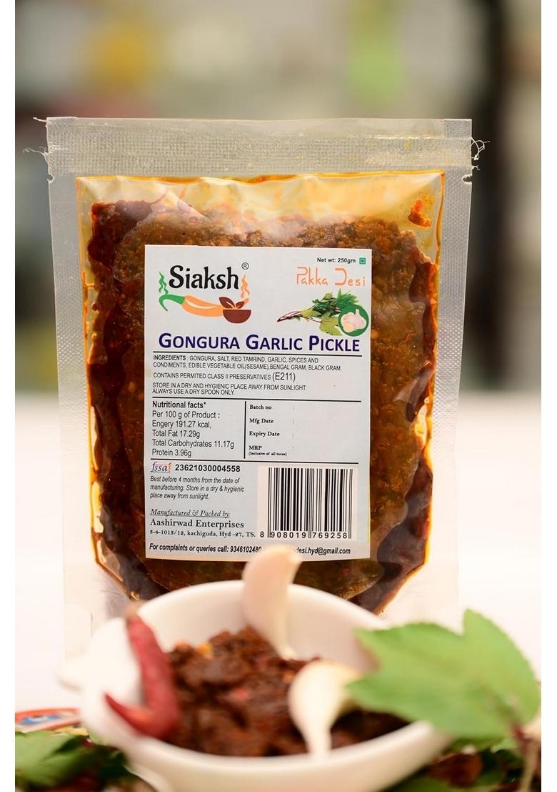 Siaksh Fresh Tasty Andhra Special Gongura And Garlic Pickle 250Gm