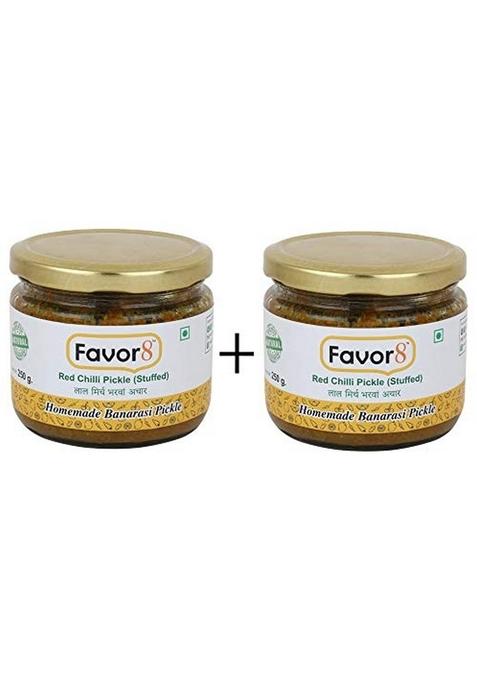 Favor8 Home Made Spicy Red Chilli Pickle Mirch Ka Bharva Achar By Pure Mustard Oil Tangy And Salty In Glass Jar Homemade Banarasi Recipe Pack Of 2 X 250G