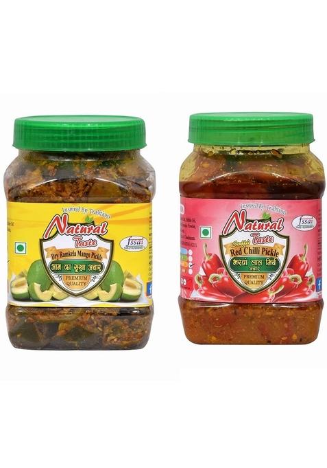Natural Taste Combo Organic Homemade Spicy Masala Punjabi Style Dry Ramkela Mango 400 Gm Home Made Stuffed Red Chilli Pickle Bharwan Lal Mirch Ka Achar