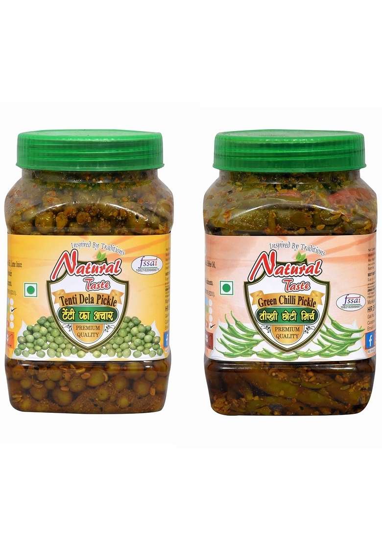 Natural Taste Combo Home Made Organic Spicy Punjabi Dela Pickle Tenti Ka Achar 400 Gm Green Chilli Real Of Banaras Pickles - Indya