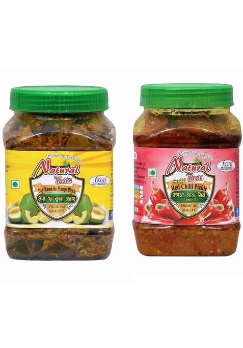 Natural Taste Combo Home Made Organic Spicy Punjabi Dry Ramkela Mango 400 Gm Stuffed Red Chilli Pickle Bharwan Lal Mirch Ka Achar Real Of Banaras Pickles
