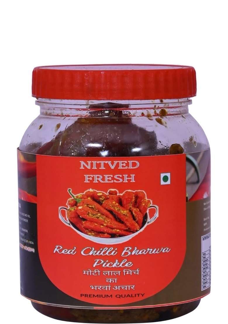 Nitved Fresh Red Chilli Bharwa Pickle Homemade Spicy Moti Lal Mirch Ka Achar 400 Grams - Indya