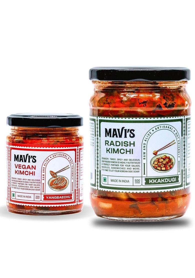 Mavi'S Kimchi Combo | Vegan 200G Radish 500G| Artisanal Probiotic Pickle 100 Natural Organic No Preservatives Artificial Flavour Or Colour Pack Of 2