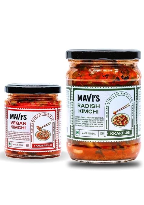 Mavi'S Kimchi Combo | Vegan 200G Radish 500G| Artisanal Probiotic Pickle 100 Natural Organic No Preservatives Artificial Flavour Or Colour Pack Of 2