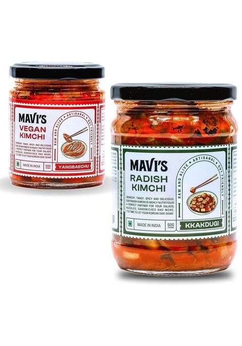 Mavi'S Kimchi Combo | Vegan 200G Radish 500G| Artisanal Probiotic Pickle 100 Natural Organic No Preservatives Artificial Flavour Or Colour Pack Of 2
