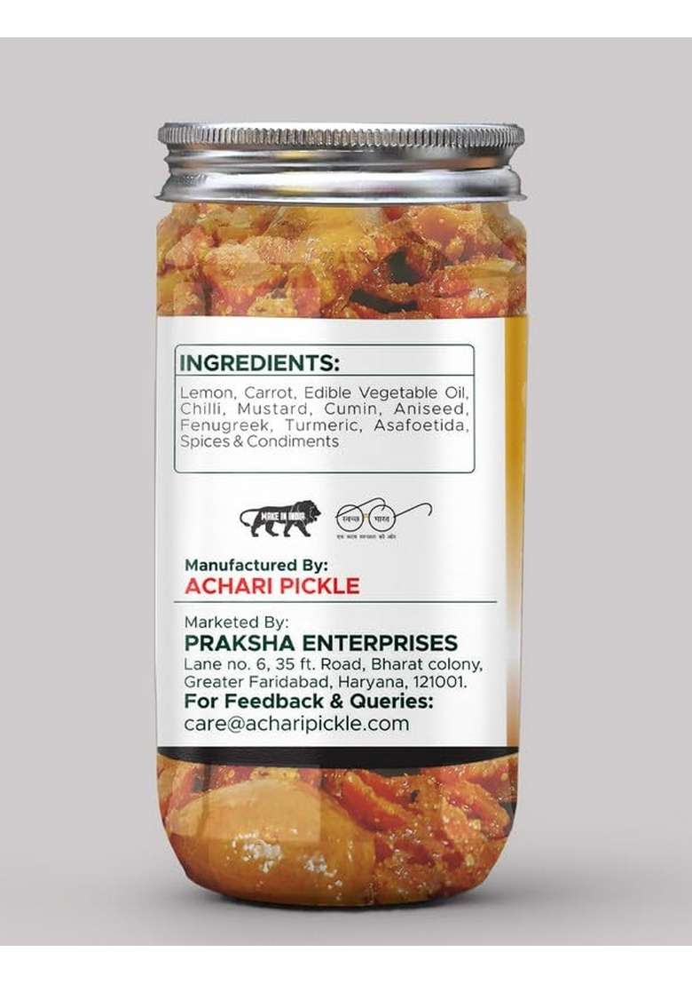 Achari Pickles Lemon With Carrot Mix Pickle Lucknawi 400 Gm Ghar Ka Achar - Indya