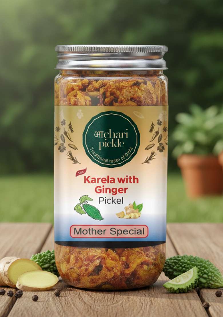 Achari Pickles Karela With Ginger Pickle Mother Special 400 Gm Ghar Ka Achar - Indya