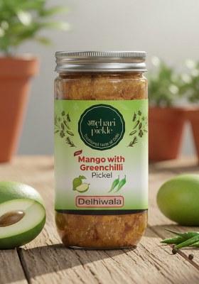 Achari Pickles Mango With Greenchilli Pickle Delhiwala 400 Gm Ghar Ka Achar