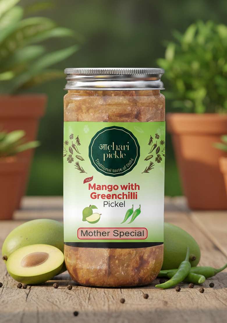 Achari Pickles Mango With Greenchilli Pickle Mother Special 400 Gm Ghar Ka Achar - Indya