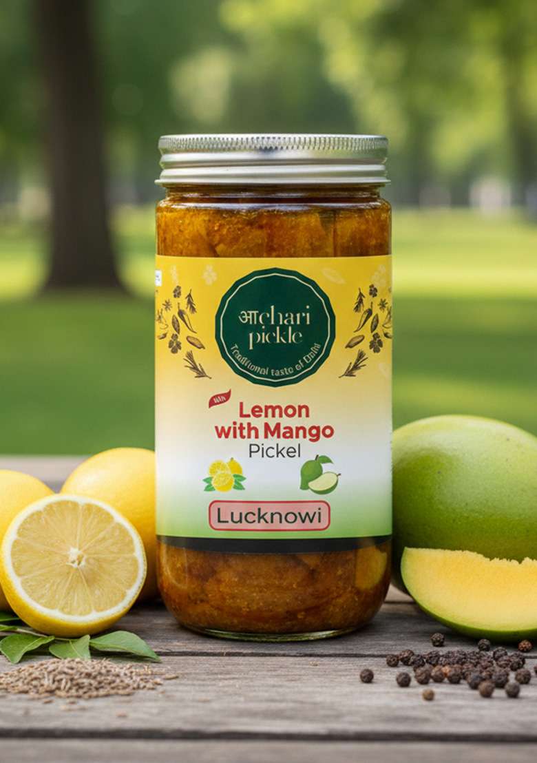 Achari Pickles Lemon With Mango Mix Pickle Lucknawi 400 Gm Ghar Ka Achar - Indya