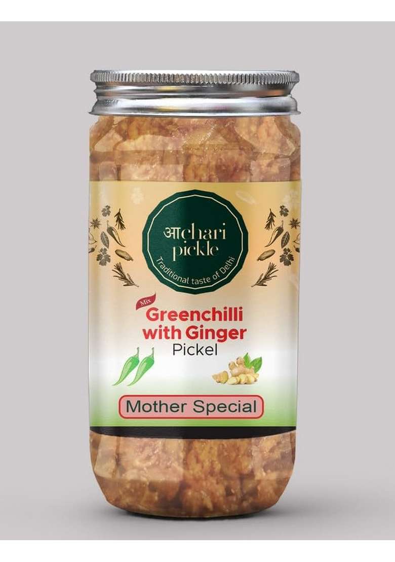 Achari Pickles Greenchilli With Ginger Pickle Mother Special 400 Gm Ghar Ka Achar - Indya