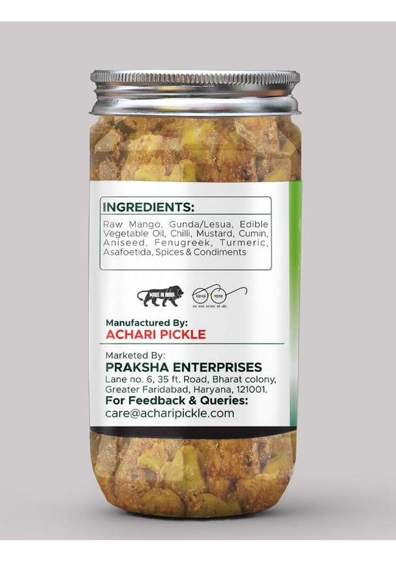 Achari Pickles Mango With Gunda Lesua Mix Pickle Mother Special 400 Gm Ghar Ka Achar - Indya
