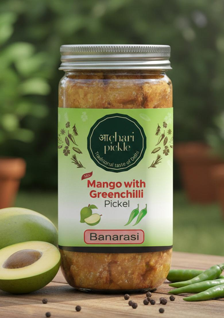 Achari Pickles Mango With Greenchilli Pickle Banarasi 400 Gm Ghar Ka Achar