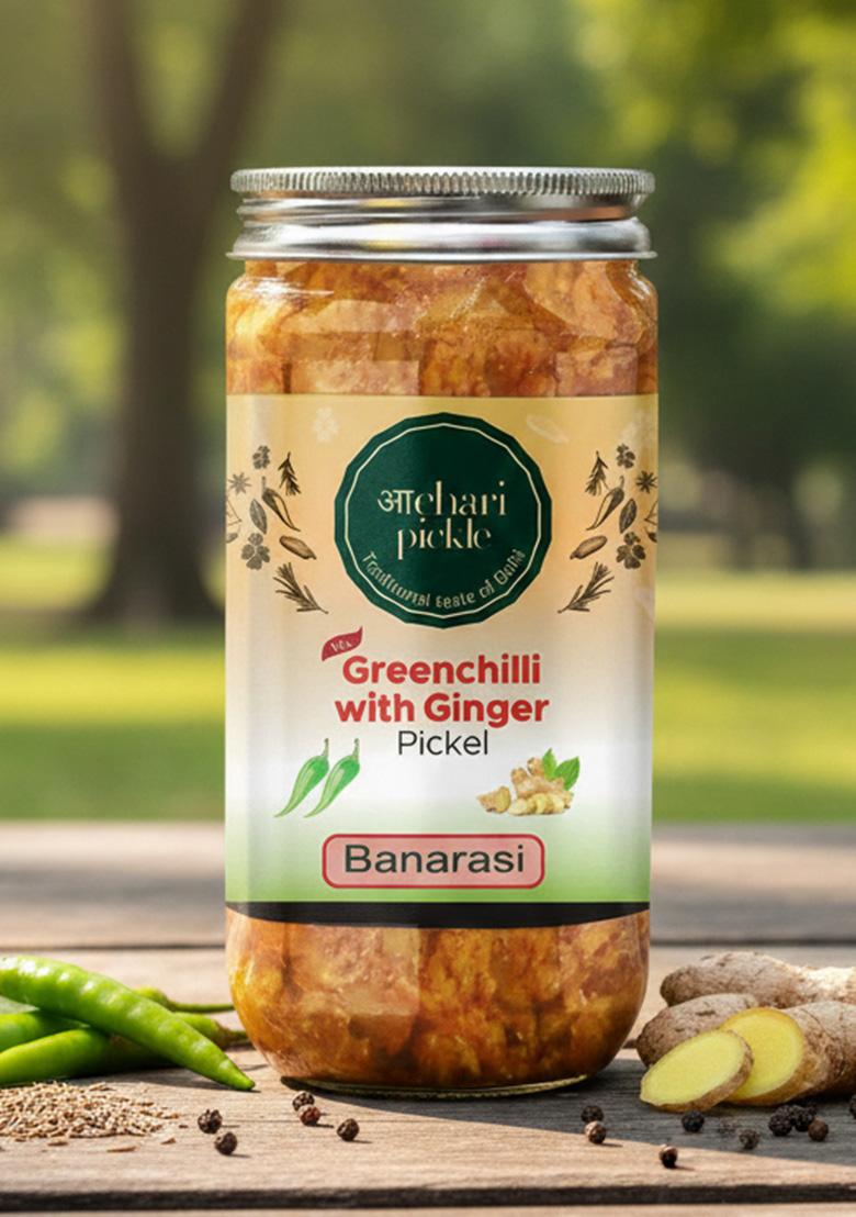 Achari Pickles Greenchilli With Ginger Pickle Banarasi 400 Gm Ghar Ka Achar