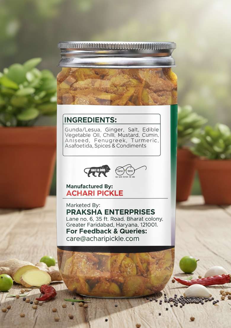 Achari Pickles Gunda Lesua With Ginger Pickle Delhiwala 400 Gm Ghar Ka Achar - Indya