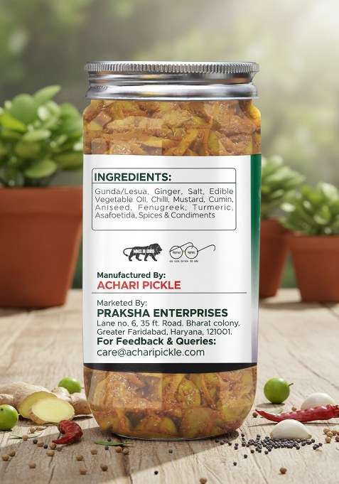 Achari Pickles Gunda Lesua With Ginger Pickle Delhiwala 400 Gm Ghar Ka Achar