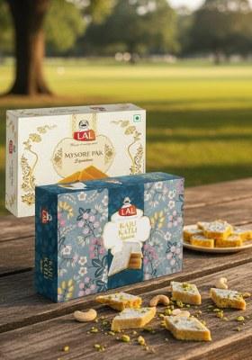 Lal Sweets Combo Pack Of Mysore Pak Signature 400G And Kaju Katli Gift | Indian Desi Cow Ghee Sweet Mithai Box
