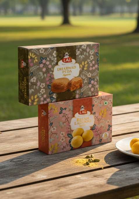 Lal Sweets Combo Pack Of Dharwad Peda 400G Besan Laddoo || Indian Mithai Diwali Gift