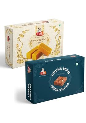 Lal Sweets Combo Of Mysore Pak Signature 400G And Dodha Burfi || Fresh Cashew Nuts Dry Copra|| Authentic Indian Sweet Traditional Mysuru