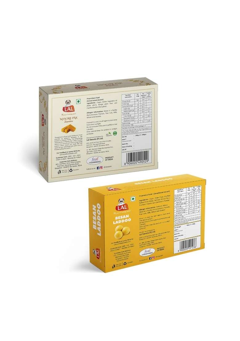 Lal Sweets Combo Pack Of Mysore Pak 400G Besan Laddoo 400 - Indya