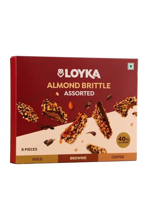 Loyka Almond Brittle Assorted Choco Box 8 Pcs 116Gm | Premium Chocolate Gift Hamper Nut Dryfruit Delicacy Roasted California Almonds 40 Dark Salted Caramel