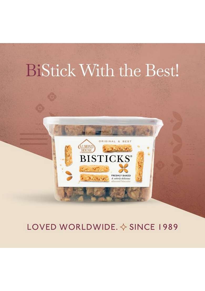 Almond House Bisticks Signature Cookies | 100 Vegetarian Low Sugar Biscotti Fingers Biscuit Sticks Tea Time Snack Ideal For Gifting Ready To Eat Pack Of 250Gm - Indya