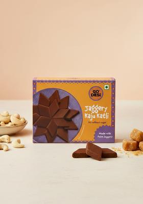 Go Desi Jaggery Kaju Katli | 69 Cashews Gud Sugar Free Sweets Cashew Sweet Indian Mithai Gift Pack 200 Grams