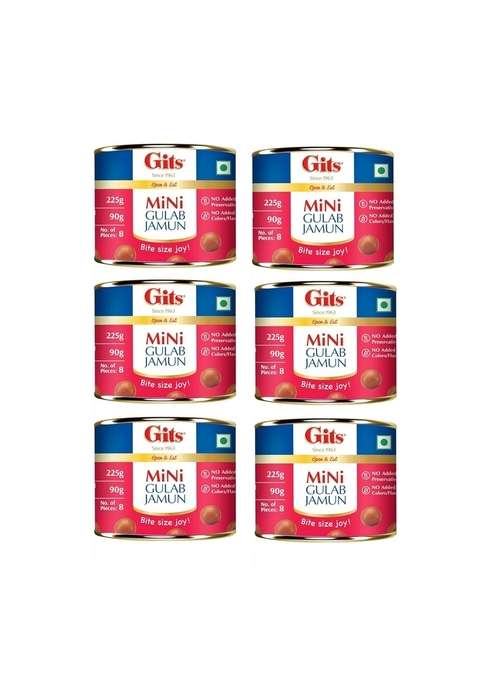 Gits Mini Gulab Jamun Open Eat Tin 225 Ml | Pack Of 6 Tins 8 Jamuns In Each Quick Sweet Cravings