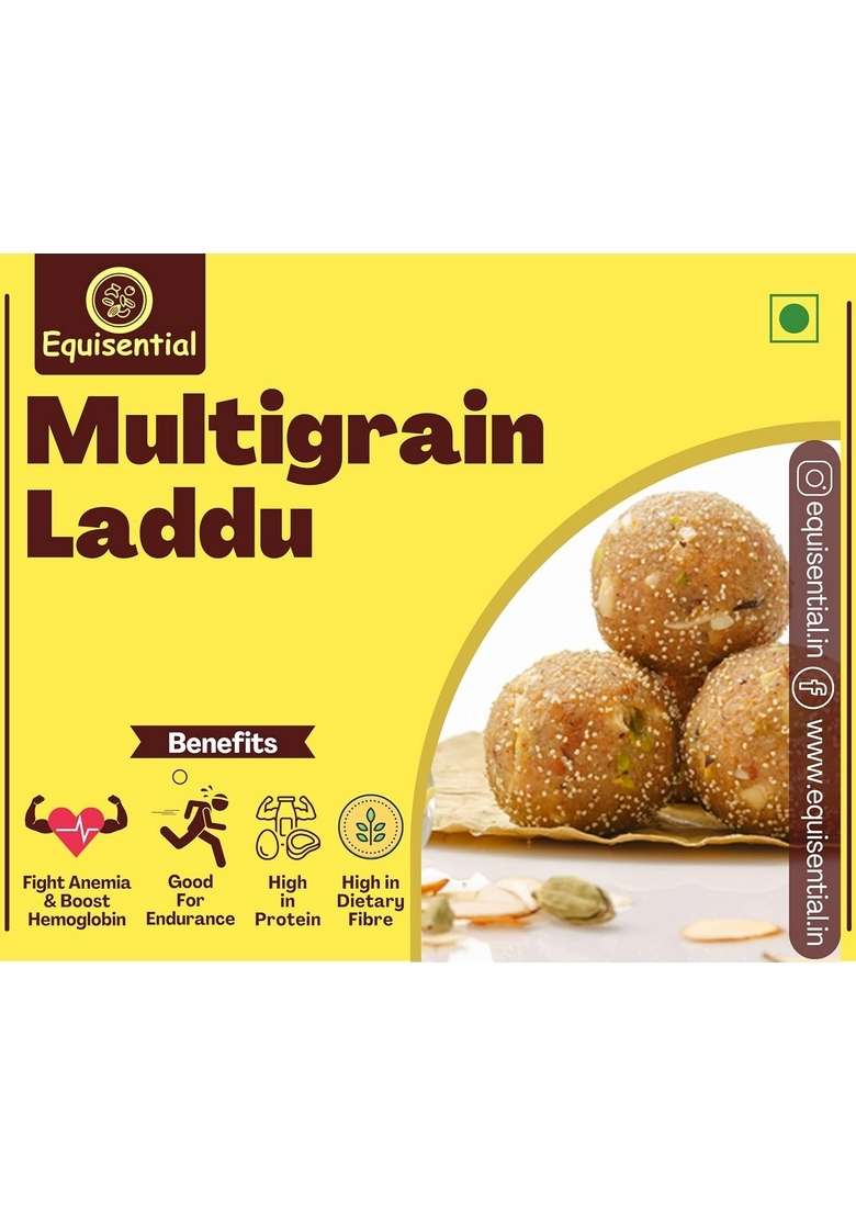Equisential Multigrain Ladoo|Combination Of 10 Mix Fresh Flour|Wheat|Ragi|Soyabean|Jowar|Bajra Pearl Millet |Jo Barley |Alsi Flax Seeds |Chana Gram |Methi Fenugreek |Amranth|Jaggery|500Gm - Indya