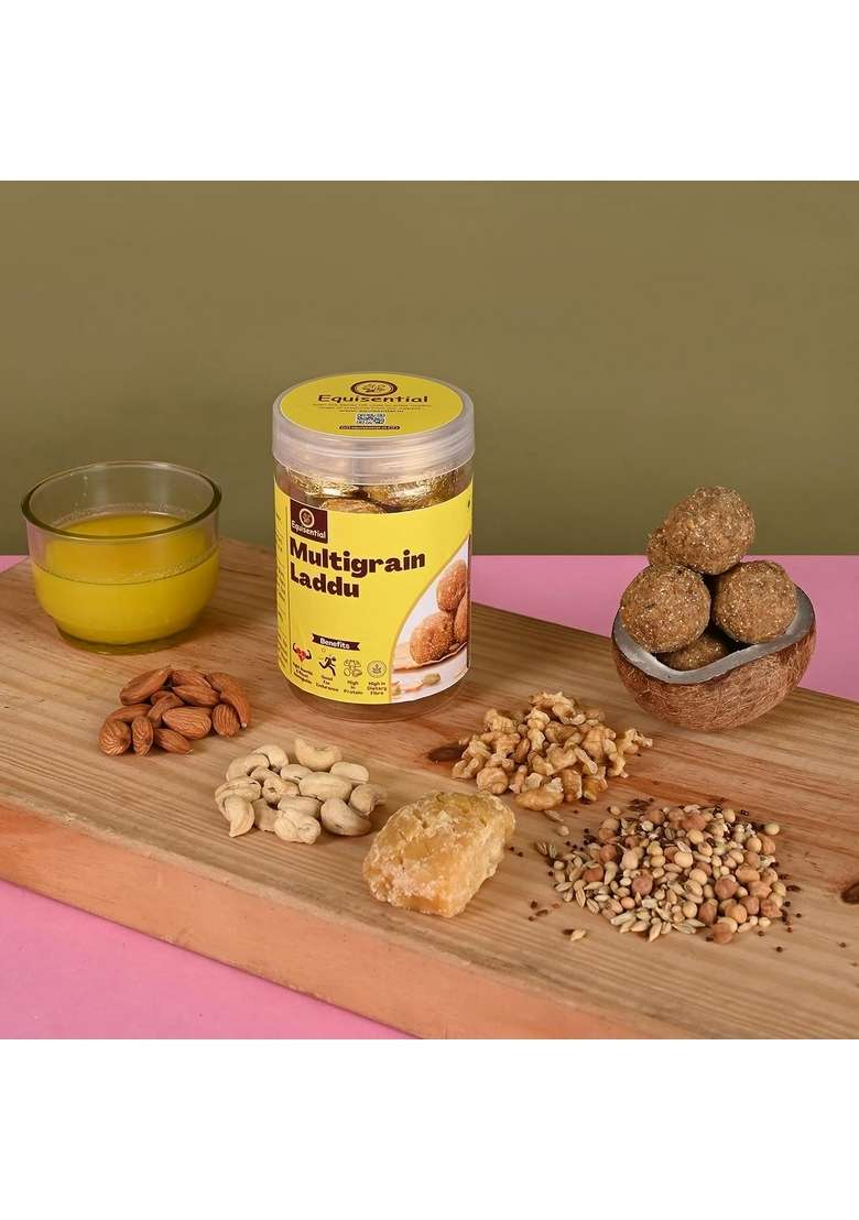 Equisential Multigrain Ladoo|Combination Of 10 Mix Fresh Flour|Wheat|Ragi|Soyabean|Jowar|Bajra Pearl Millet |Jo Barley |Alsi Flax Seeds |Chana Gram |Methi Fenugreek |Amranth|Jaggery|500Gm - Indya