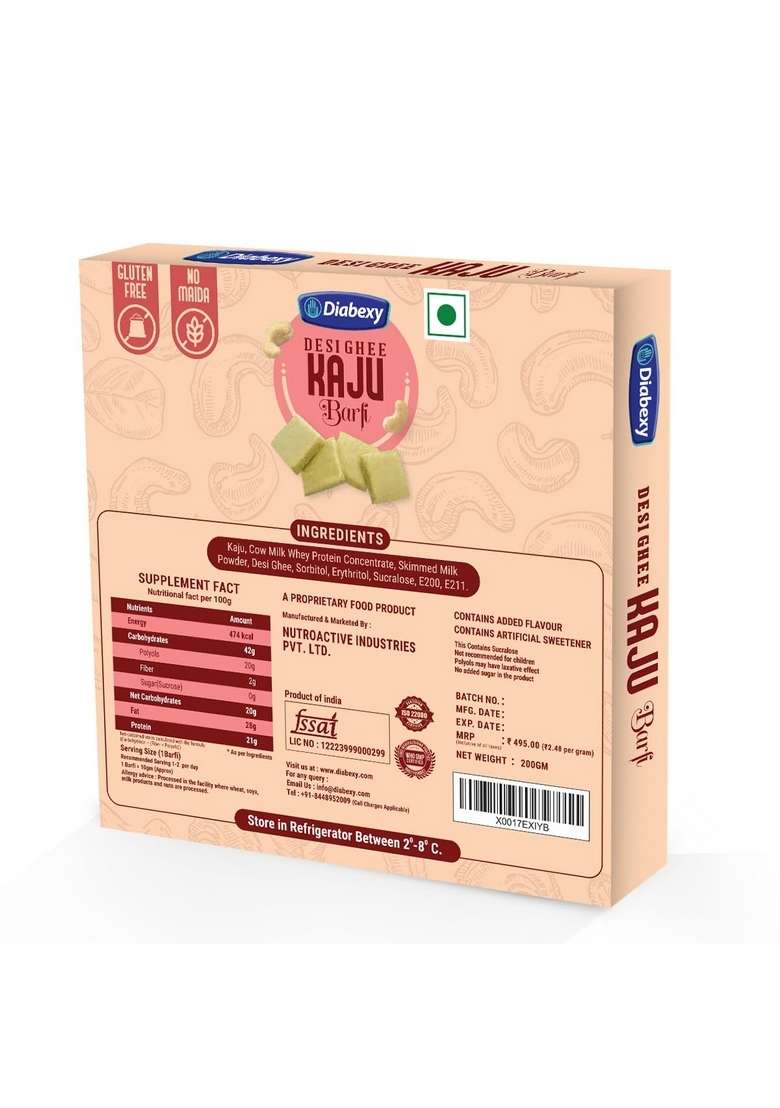 Diabexy Sugar Free Kaju Katli Barfi | Diabetes Friendly Sweet Mithai For Diabetics Made With Desi Ghee No Sweets 200G - Indya